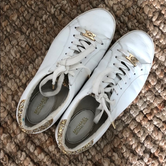 white and gold mk sneakers